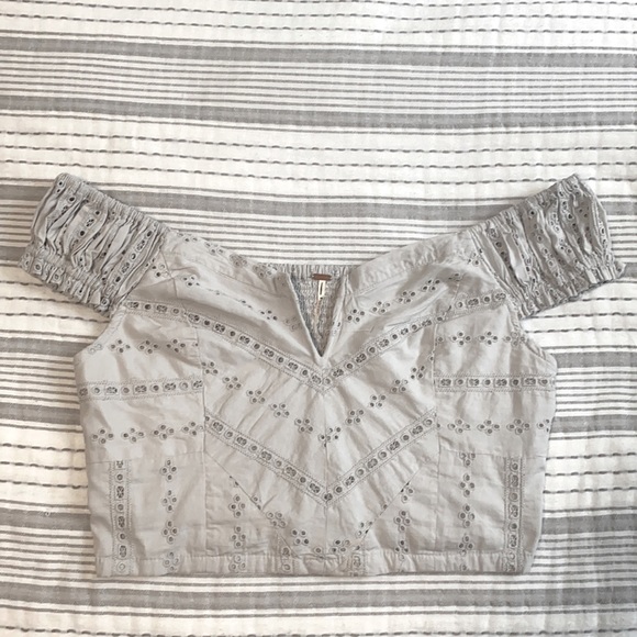 Free People Tops - Free People Grey Eyelet Crop Top